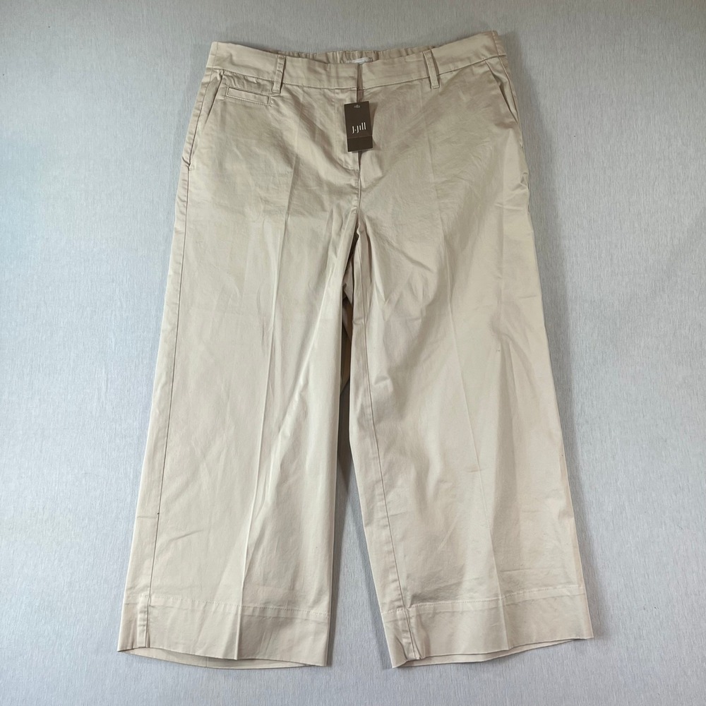 NEW J Jill Crop Pants Women 16 Beige Wide Leg Stretch Cotton 342511 NWT